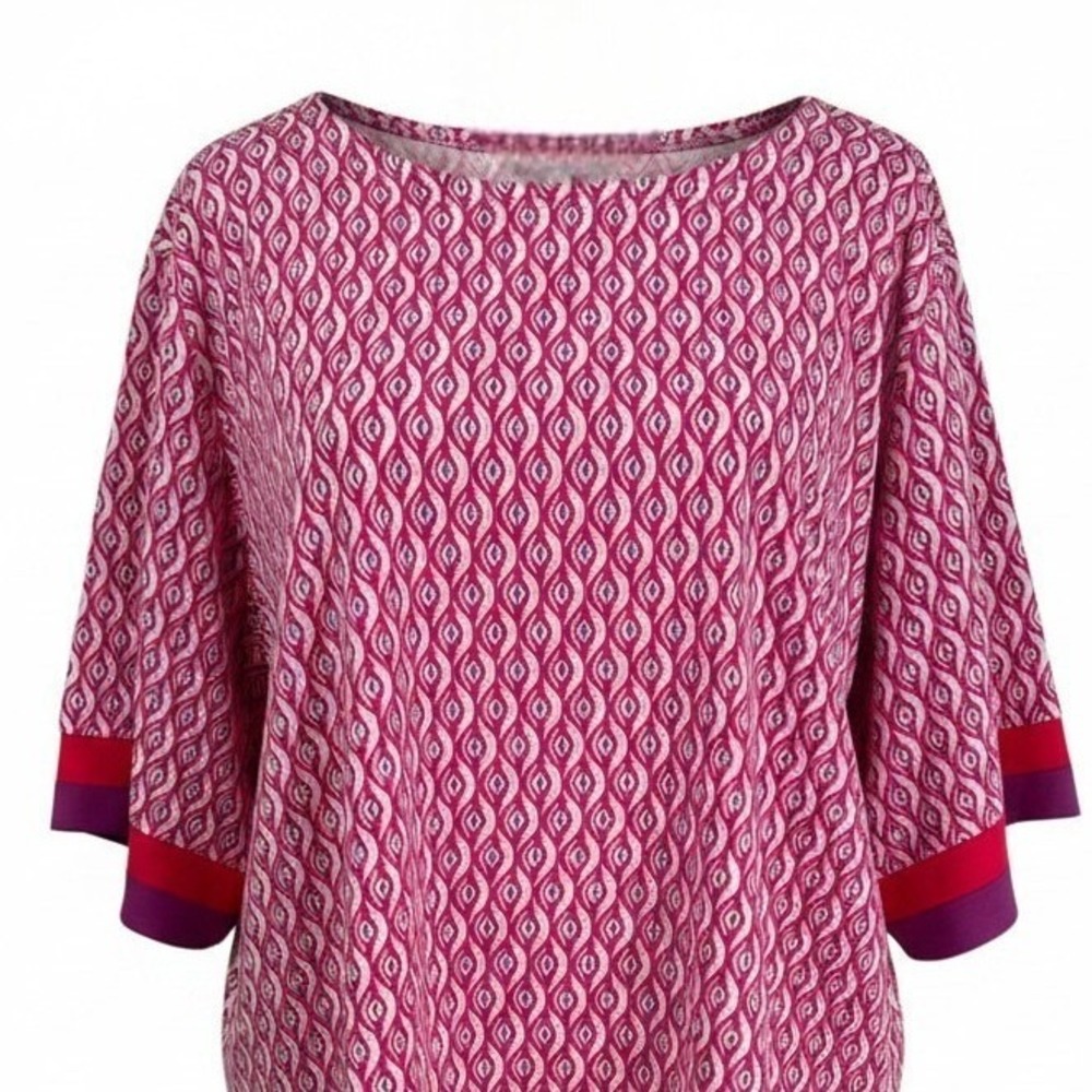 Chico's Blouse Women 3/XL Pink Purple Geometric Medallion Back Zip Top